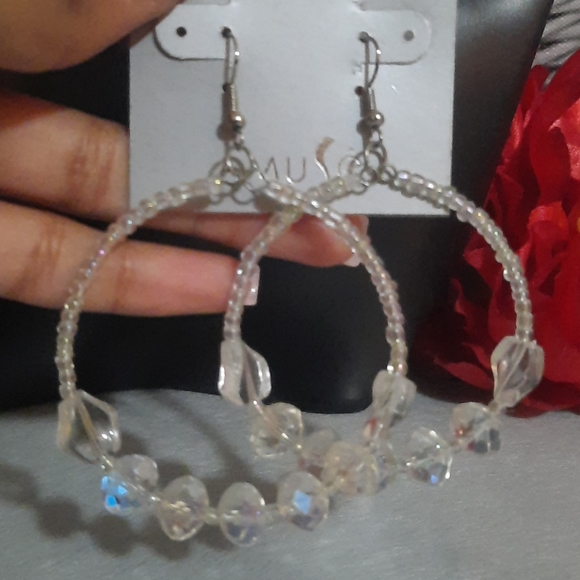 Clear Crystal Hoop Earrings - Picture 6 of 8